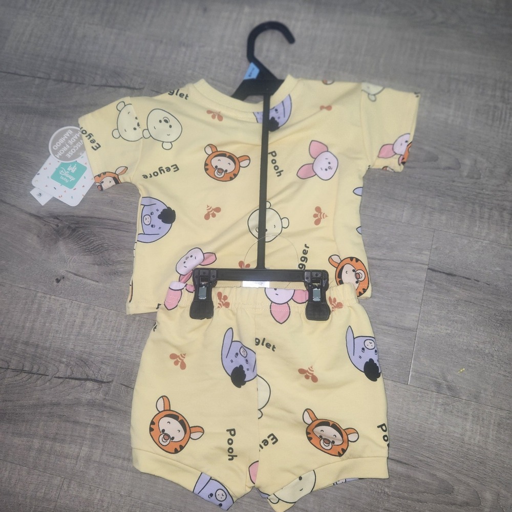 Disney Baby Winnie the Pooh Bamboo Viscose 2pc Set Yellow Tigger Eeyore 3/6 M - Picture 10 of 11